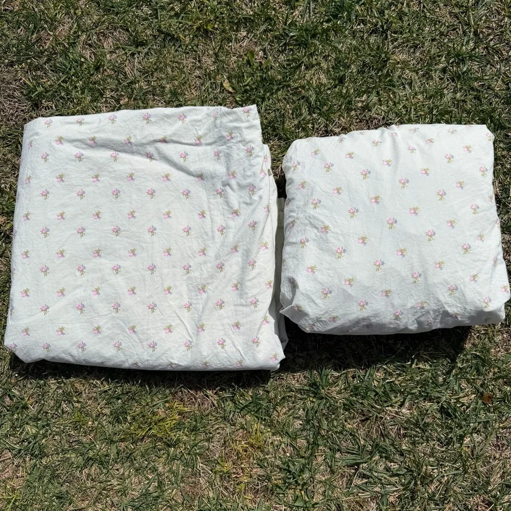 Simply Shabby Chic Blush Beauty King Size 2-Piece Sheet Set Green Pink Rosebuds